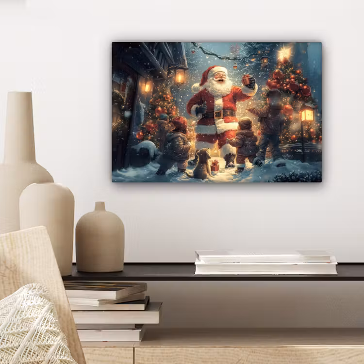 Canvas schilderij - Kerstvreugde - Sneeuw - Kleurrijk — 5