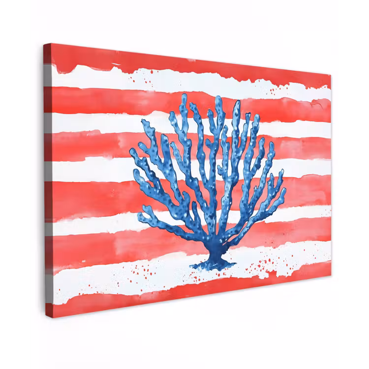 Canvas schilderij - Koraal - Verfstructuur - Rood - Blauw — 1