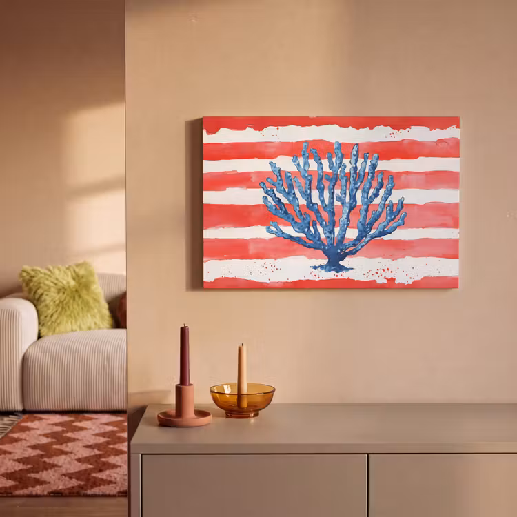 Canvas schilderij - Koraal - Verfstructuur - Rood - Blauw — 2