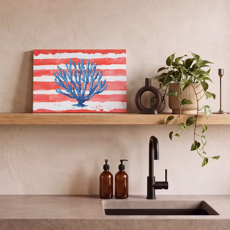 Canvas schilderij - Koraal - Verfstructuur - Rood - Blauw — 3