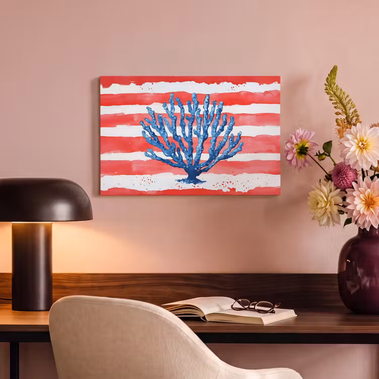 Canvas schilderij - Koraal - Verfstructuur - Rood - Blauw — 4