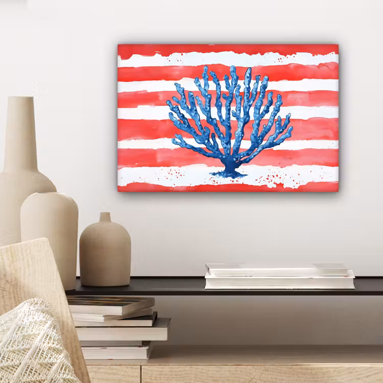 Canvas schilderij - Koraal - Verfstructuur - Rood - Blauw — 5