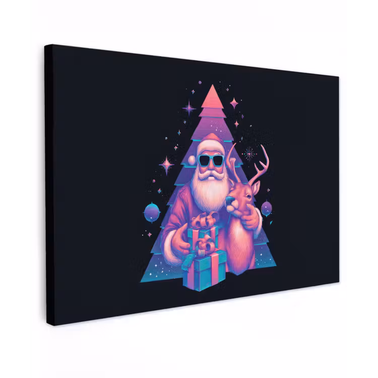 Canvas schilderij - Retro - Kerstman - Rendieren - Kerstboom — 1