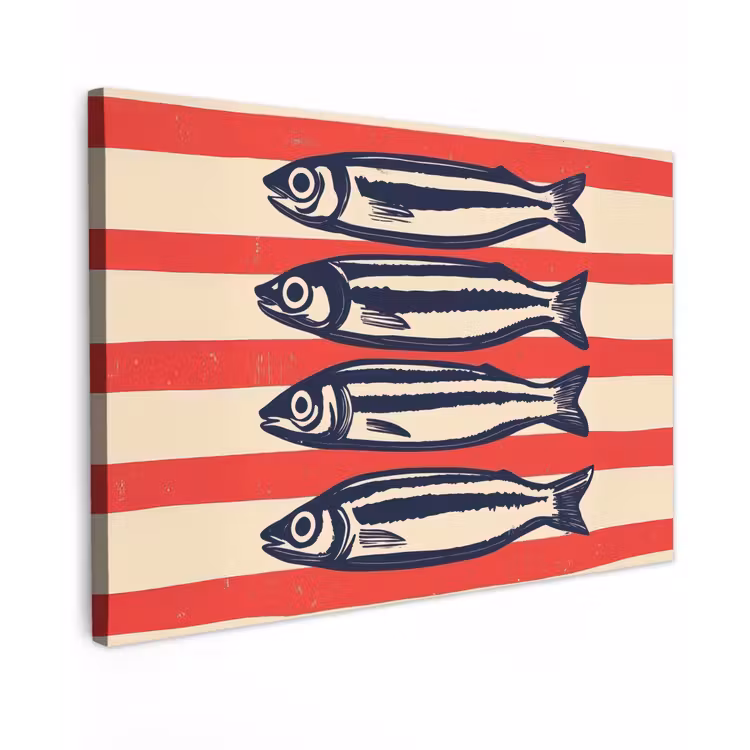 Canvas schilderij - Sardines - Rood en beige strepen — 1