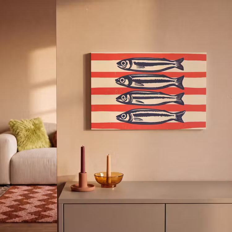 Canvas schilderij - Sardines - Rood en beige strepen — 2