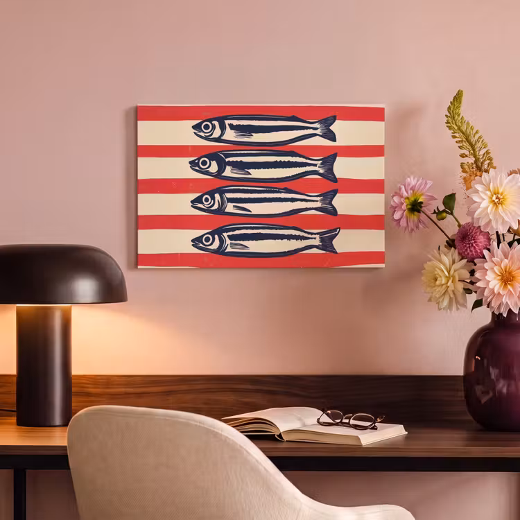 Canvas schilderij - Sardines - Rood en beige strepen — 4