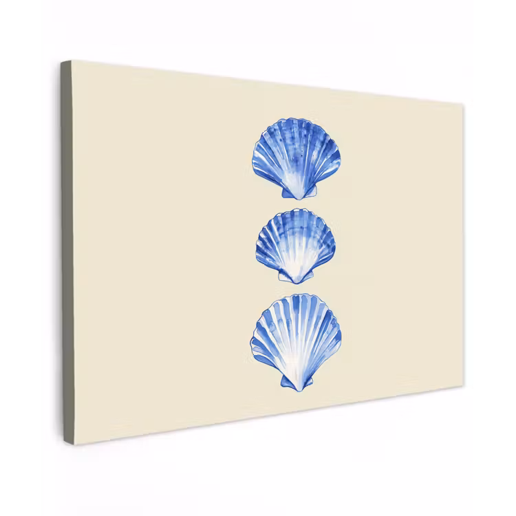 Canvas schilderij - Schelpen - Blauw - Beige — 1