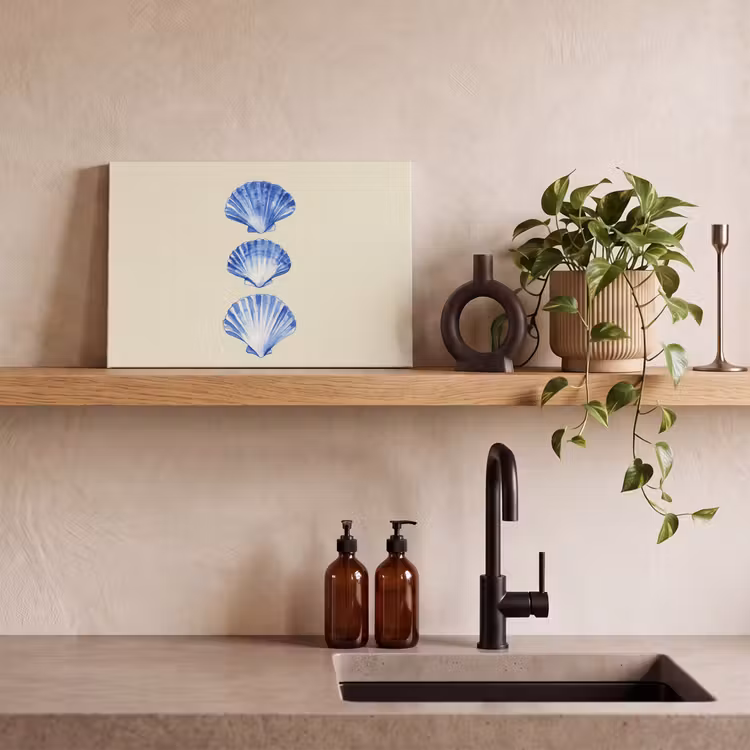 Canvas schilderij - Schelpen - Blauw - Beige — 3