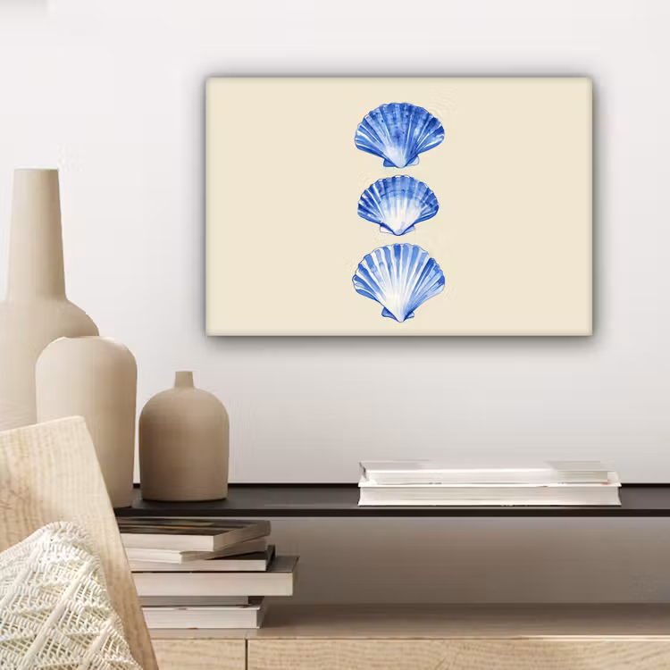 Canvas schilderij - Schelpen - Blauw - Beige — 5