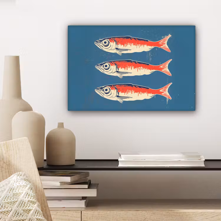 Canvas schilderij - Vissen - Rood - Blauw — 5