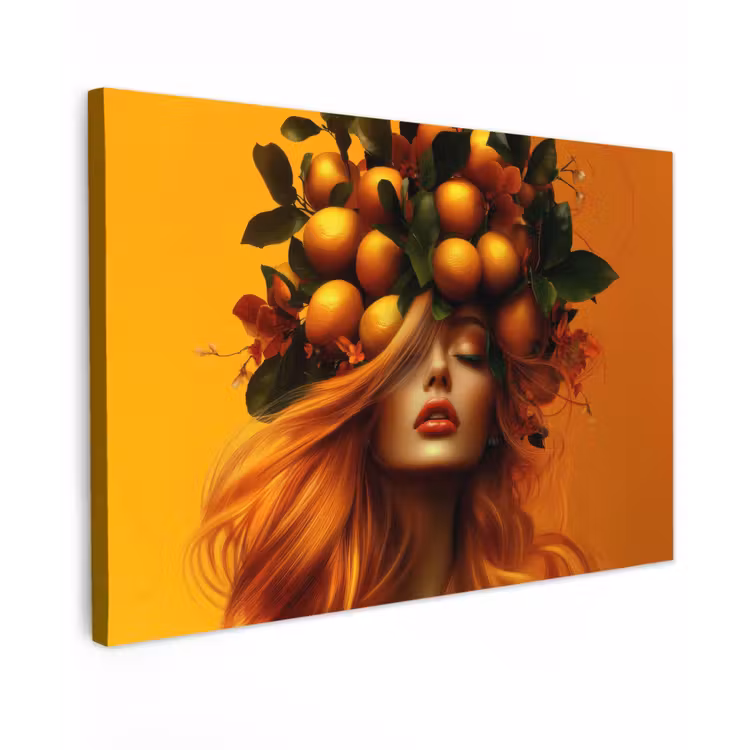 Canvas schilderij - Vrouw - Citroenen - Bloesem - Geel — 1