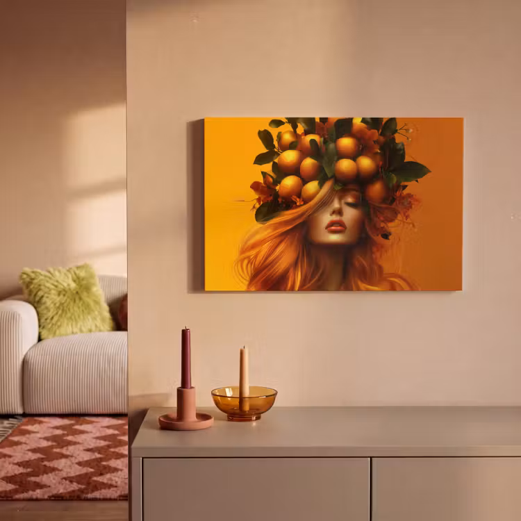 Canvas schilderij - Vrouw - Citroenen - Bloesem - Geel — 2