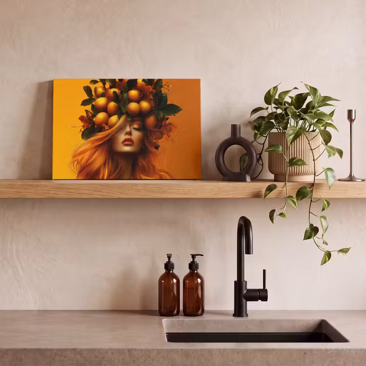 Canvas schilderij - Vrouw - Citroenen - Bloesem - Geel — 3