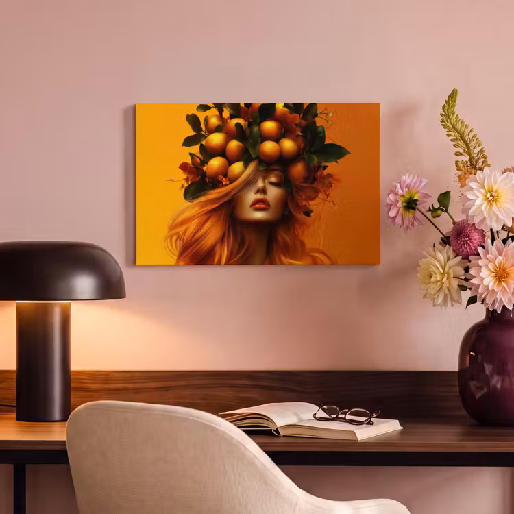 Canvas schilderij - Vrouw - Citroenen - Bloesem - Geel — 4