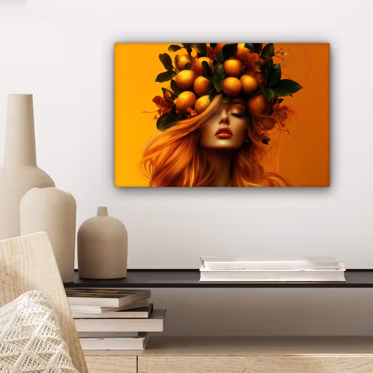 Canvas schilderij - Vrouw - Citroenen - Bloesem - Geel — 5