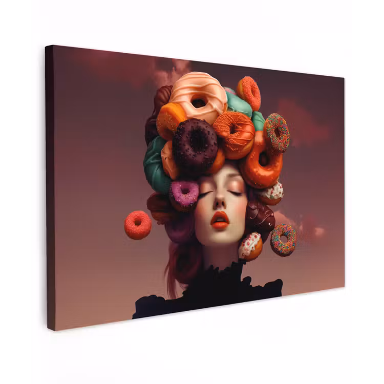 Canvas schilderij - Vrouw - Donuts - Kleurrijk — 1