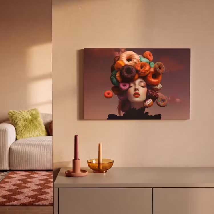 Canvas schilderij - Vrouw - Donuts - Kleurrijk — 2