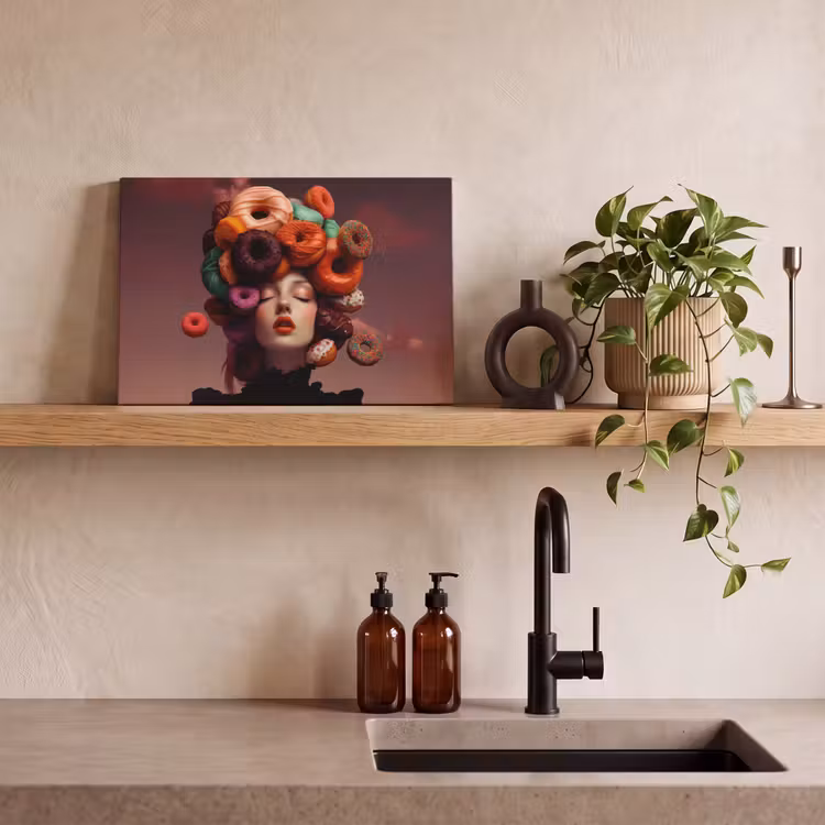 Canvas schilderij - Vrouw - Donuts - Kleurrijk — 3