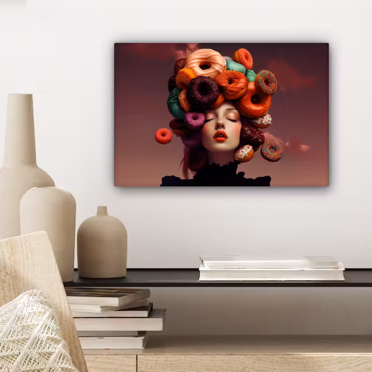 Canvas schilderij - Vrouw - Donuts - Kleurrijk — 5
