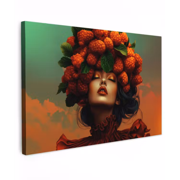 Canvas schilderij - Vrouw - Frambozen - Bladeren — 1