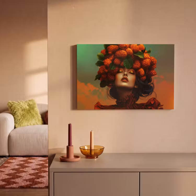 Canvas schilderij - Vrouw - Frambozen - Bladeren — 2
