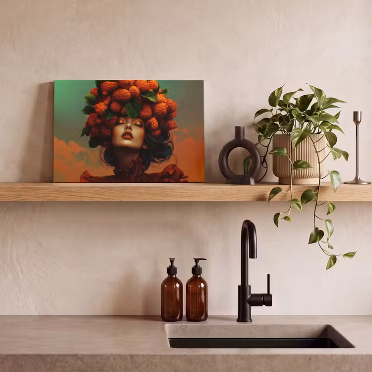 Canvas schilderij - Vrouw - Frambozen - Bladeren — 3