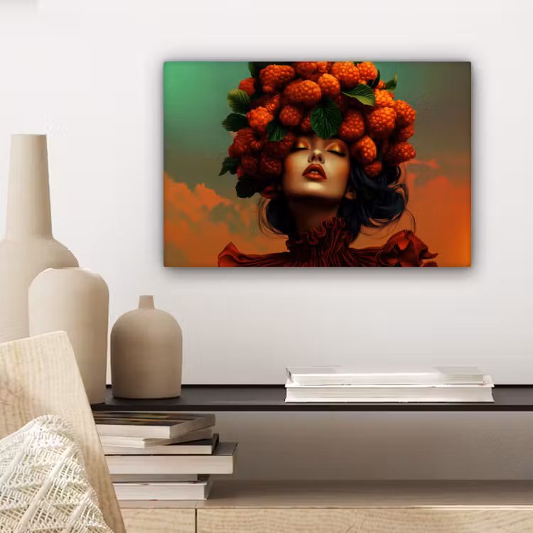 Canvas schilderij - Vrouw - Frambozen - Bladeren — 5