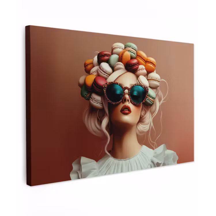 Canvas schilderij - Vrouw - Macarons - Bril — 1