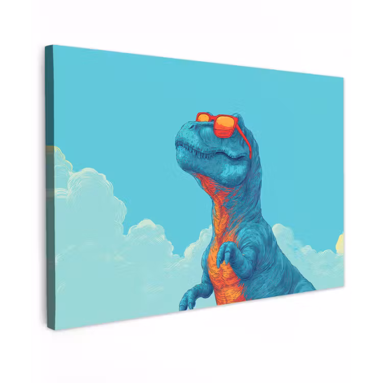 Canvas schilderij - T-Rex - Blauw - Wolken - Zonnebril — 1