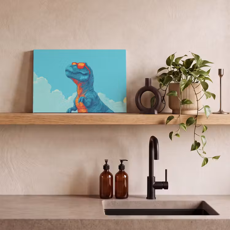 Canvas schilderij - T-Rex - Blauw - Wolken - Zonnebril — 3