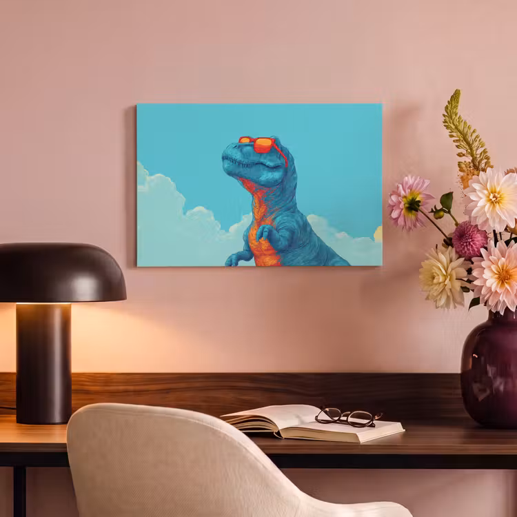 Canvas schilderij - T-Rex - Blauw - Wolken - Zonnebril — 4