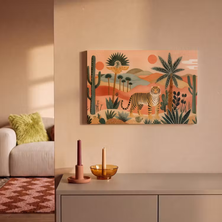 Canvas schilderij - Tijger - Kleurrijk - Palmen - Cactus — 2