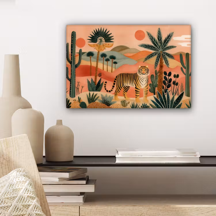 Canvas schilderij - Tijger - Kleurrijk - Palmen - Cactus — 5