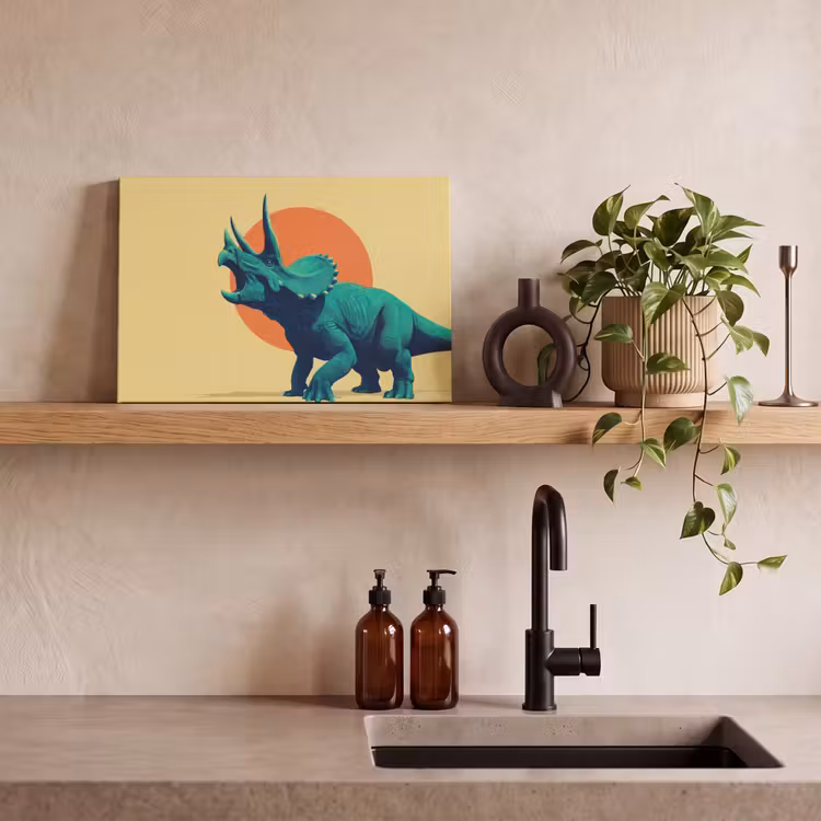 Canvas schilderij - Triceratops - Cirkel - Oranje - Hoorns — 3
