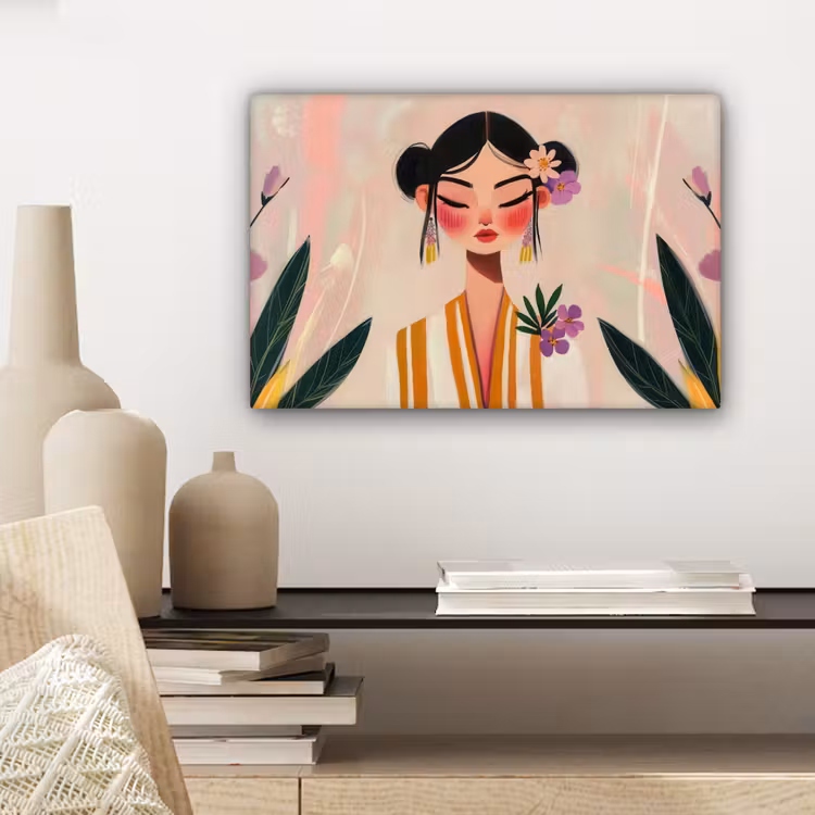 Canvas schilderij - Vrouw - Bloemen - Pastel — 5