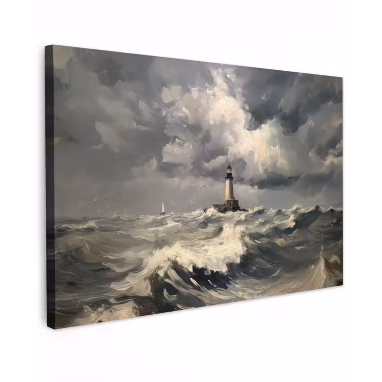Canvas schilderij - Vuurtoren - Golven - Storm — 1