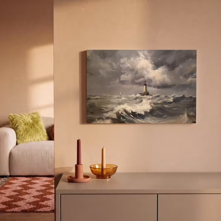 Canvas schilderij - Vuurtoren - Golven - Storm — 2