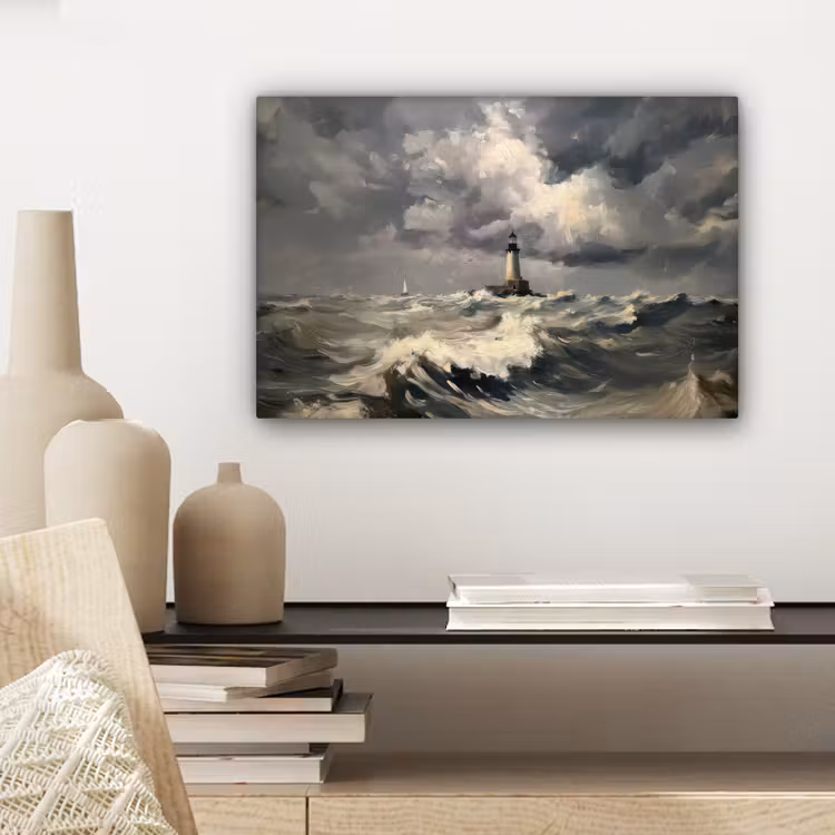 Canvas schilderij - Vuurtoren - Golven - Storm — 5