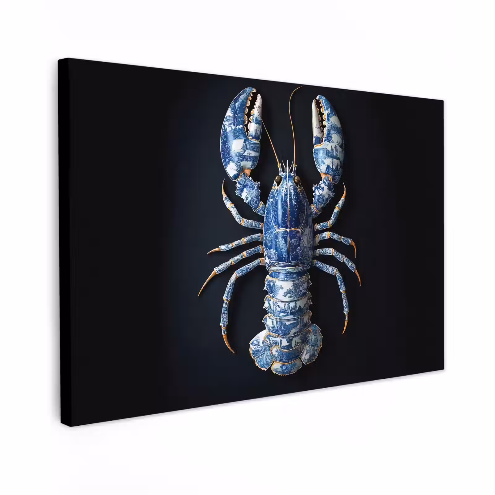 Canvas schilderij - Kreeft - Delftsblauw - Schild - Stoer — 1