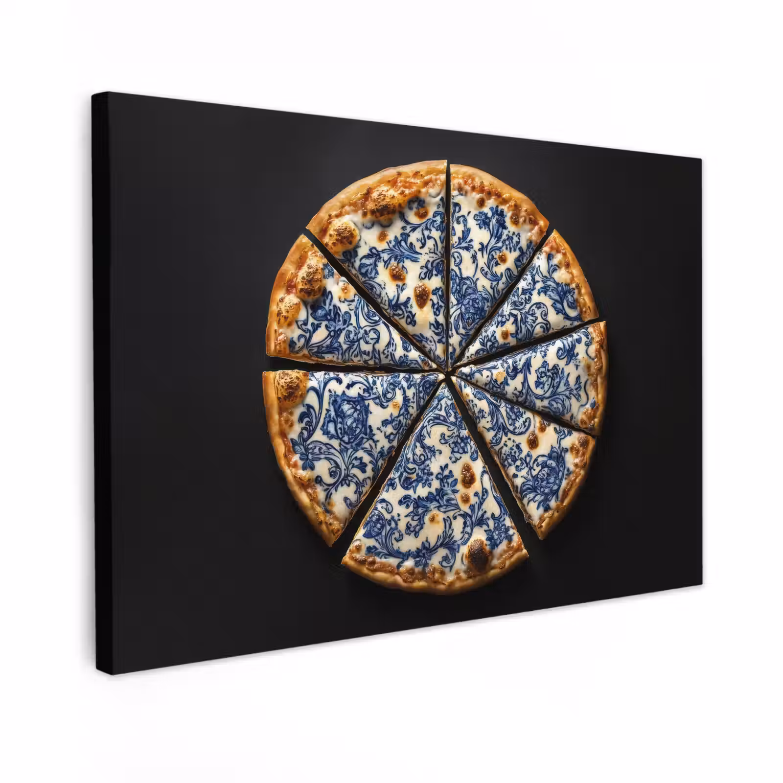 Canvas schilderij - Pizza - Eten - Delftsblauw — 1