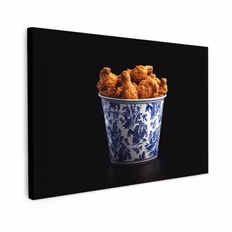 Canvas schilderij - Kip - Bucket - Delfts blauw - Lekker — 1