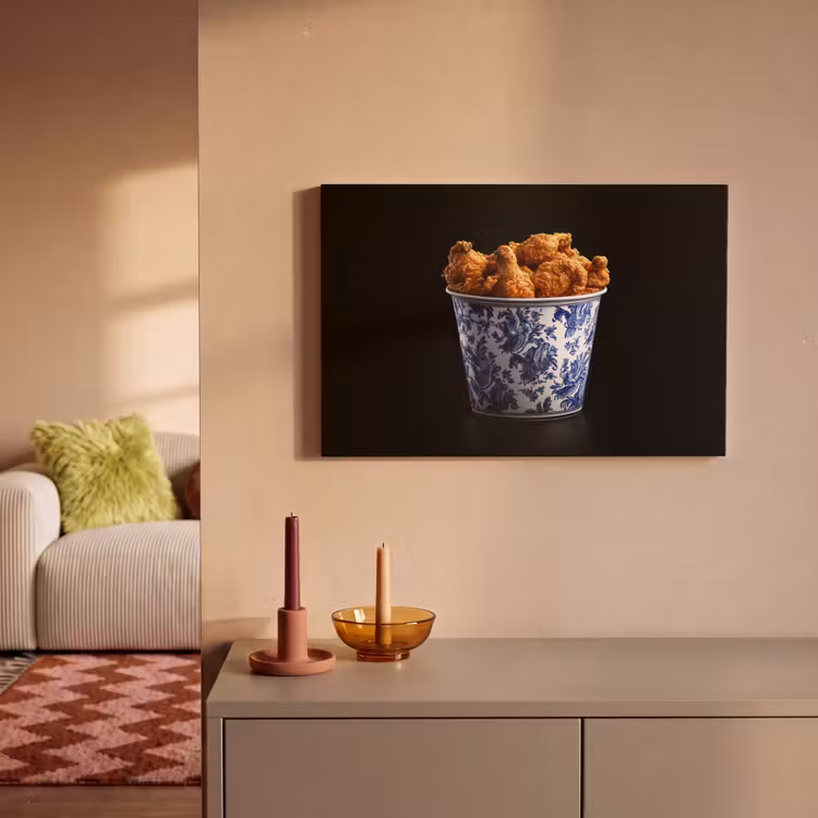 Canvas schilderij - Kip - Bucket - Delfts blauw - Lekker — 2