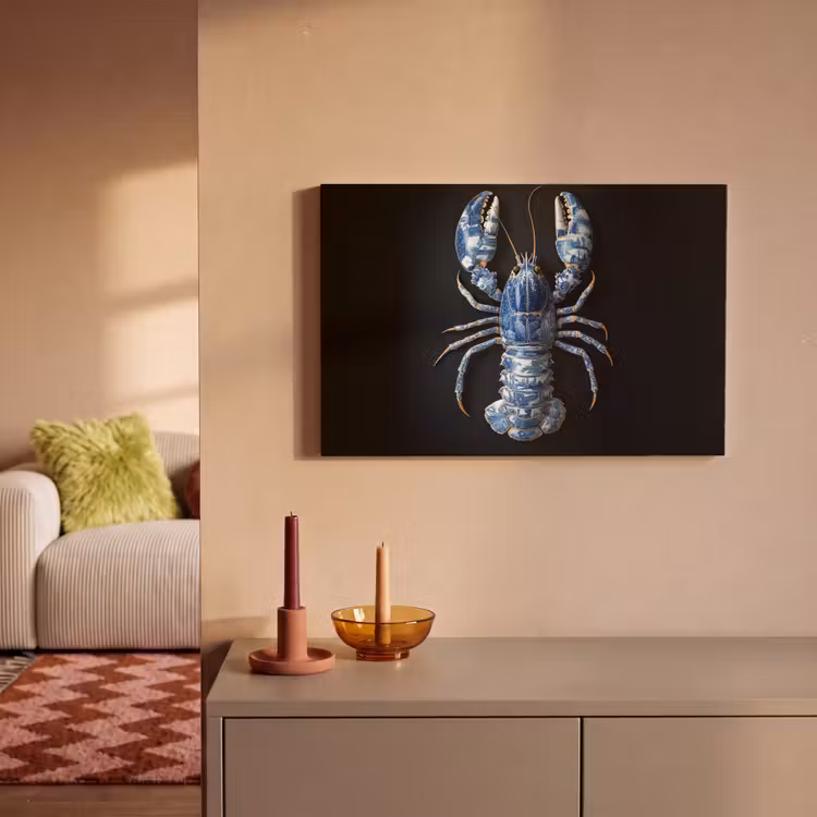 Canvas schilderij - Kreeft - Delftsblauw - Schild - Stoer — 2