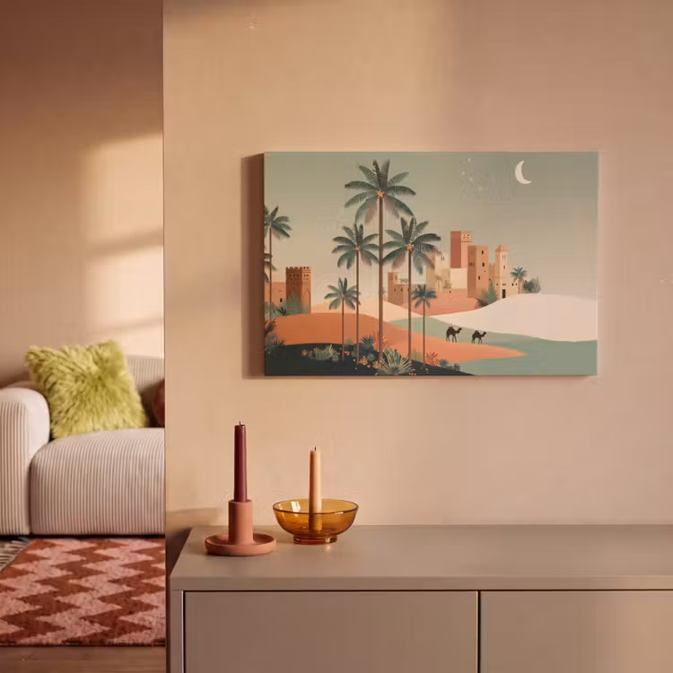 Canvas schilderij - Nachtlandschap - Kamelen - Sterren - zandduinden — 2