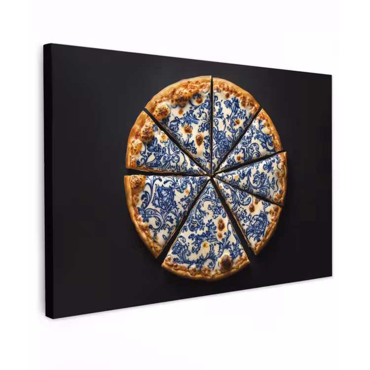 Canvas schilderij - Pizza - Eten - Delftsblauw — 1