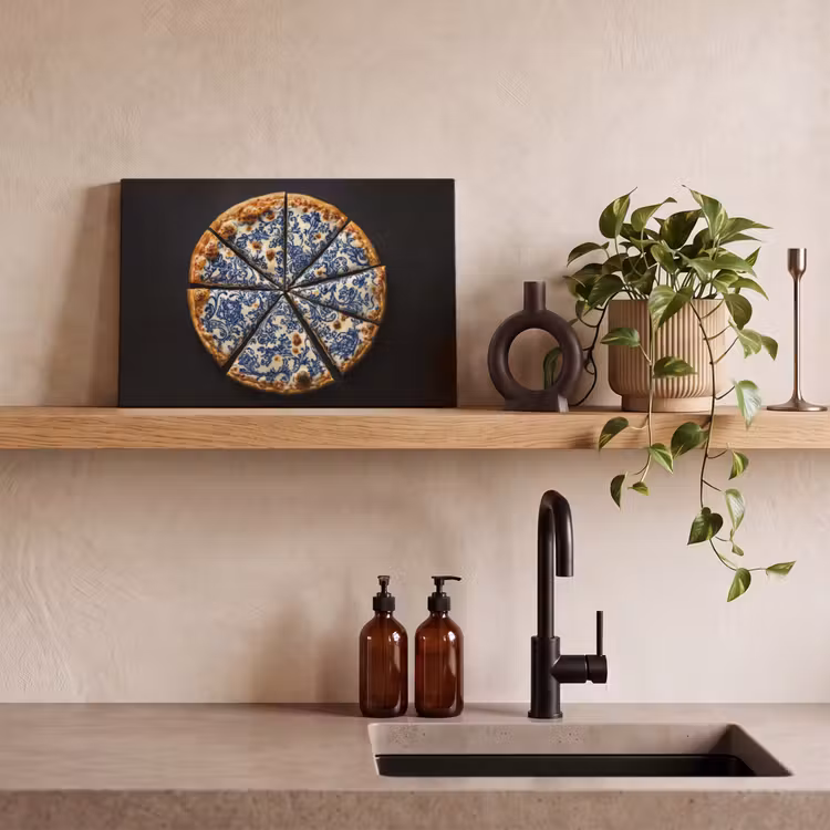 Canvas schilderij - Pizza - Eten - Delftsblauw — 3