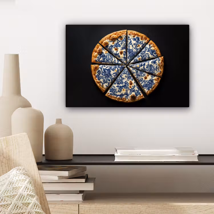 Canvas schilderij - Pizza - Eten - Delftsblauw — 5