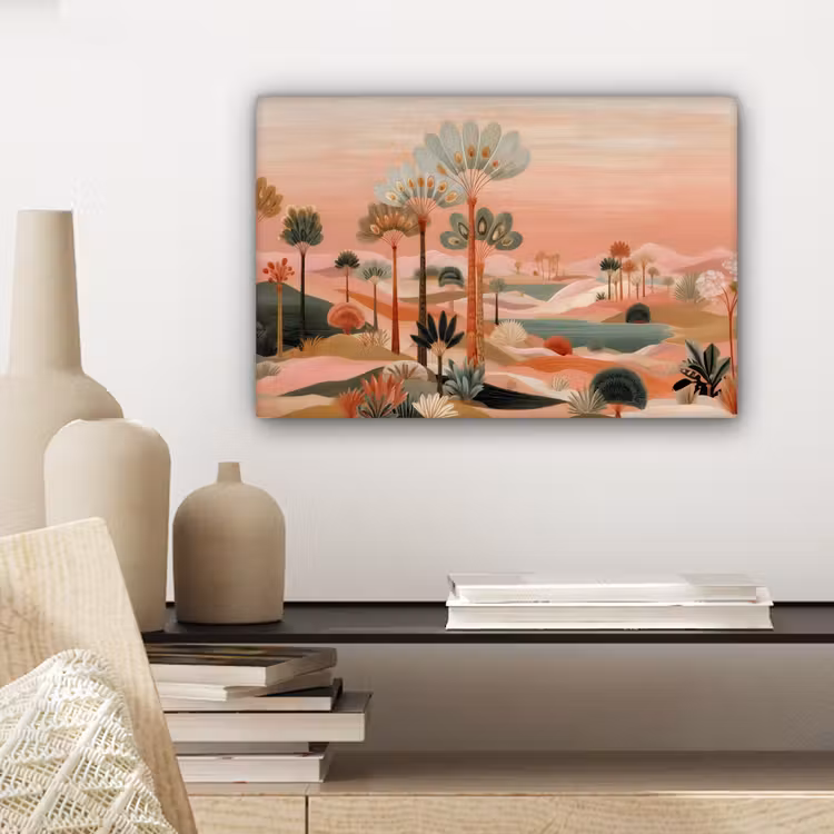 Canvas schilderij - Roze landschap - Palmen - Water — 5