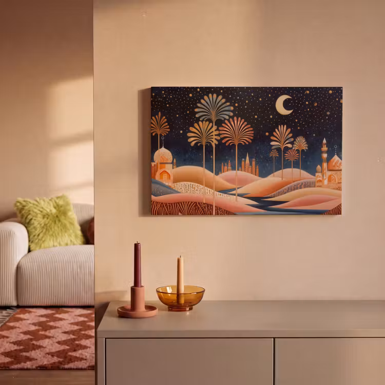 Canvas schilderij - Sterrenhemel - Palmen - Rivier — 2