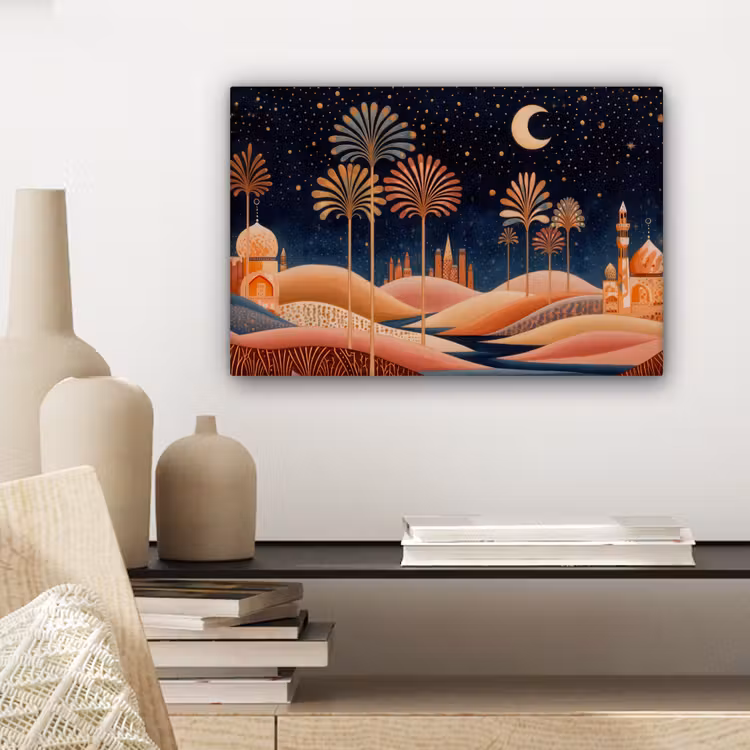Canvas schilderij - Sterrenhemel - Palmen - Rivier — 5